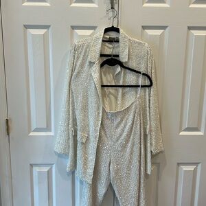 ASOS White Sequin Blazer and Pants Set